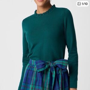 J. Crew Factory Emerald Green Ruffle-Neck Sweater